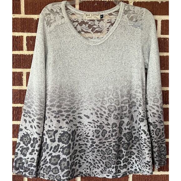 Bad Little Country Girl Lightweight Animal Print Sweater with Lace Size Small - Picture 1 of 5